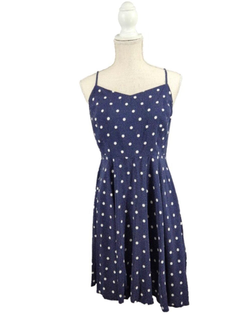 Old Navy Poka Dot  Mini Dress M Spaghetti Strap Fit and Flare Cami Blue White